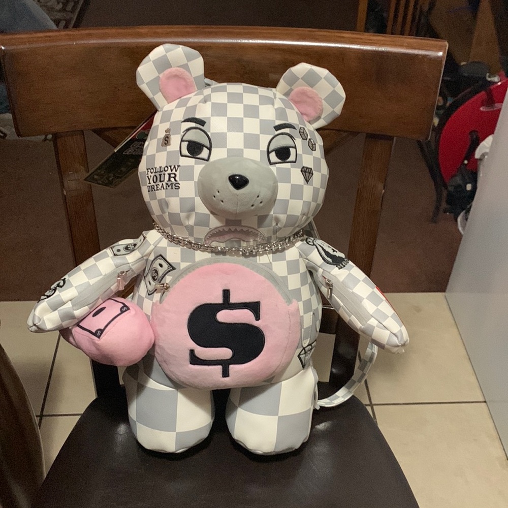 Selling this sprayground teddybear backpack  selling for 75$ but I’ll take 65$